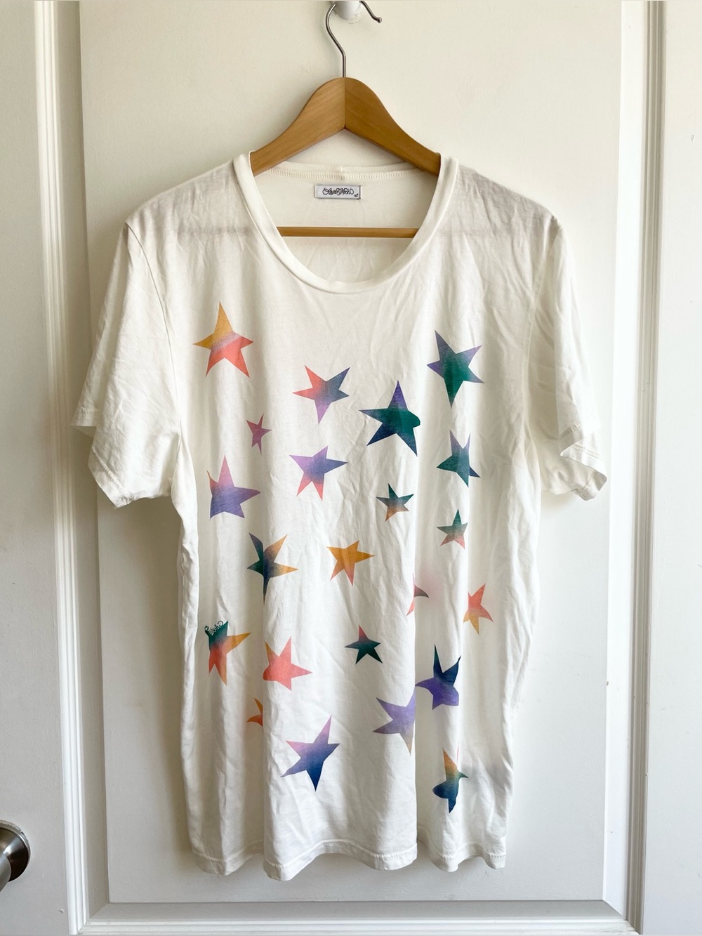 Lauren Moshi Wolf Rainbow Stars Boyfriend Tshirt Size XL
